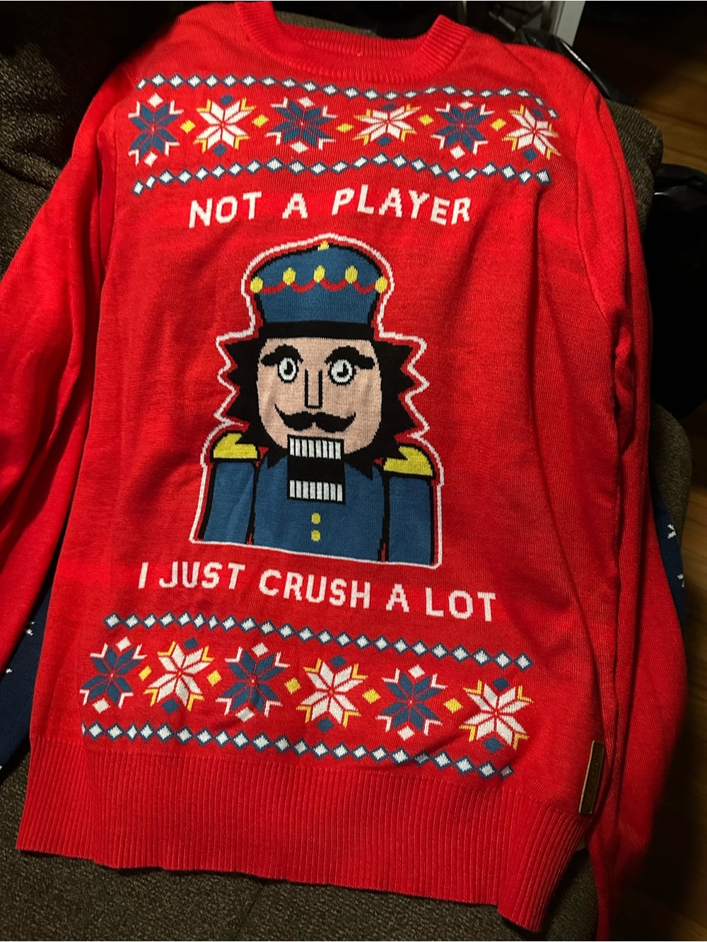 Tipsy Elves Red Nutcracker Crewneck Sweater with Blue Accent